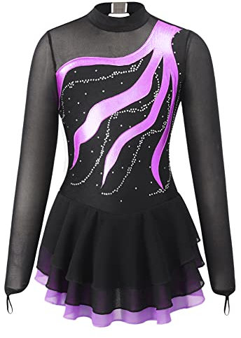 Alvivi Eiskunstlauf Kleid für Kinder Mädchen Ballettkleid Ballettanzug Gymnastikanzug Latein Tanzkleid Eislaufen Wettbewerb Tanzkleidung Lila 146-152