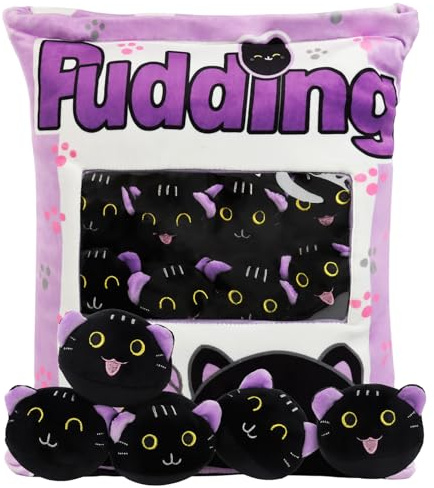 HXPLN Cute Snack Pillow, Kawaii Pudding Plush Pillow & Stufed Toys - Removable, Gift for Teenagers, Girls & Children (8 Purple Kittens)