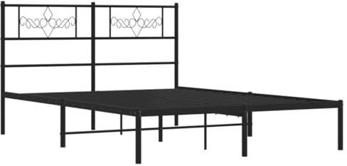 vidaXL Bettgestell, Bettrahmen mit Kopfteil Lattenrost, Metallbett Bett für Schlafzimmer, Doppelbett Gästebett, Metall Schwarz 160x200cm