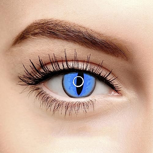 Farbige Feurige Blau Dragon Kontaktlinsen Ohne Stärke mit Gratis Kontaktlinsenbehälter - Stark Deckend und Intensive Farben - Drogon Cosplay Lenses für Halloween Fasching