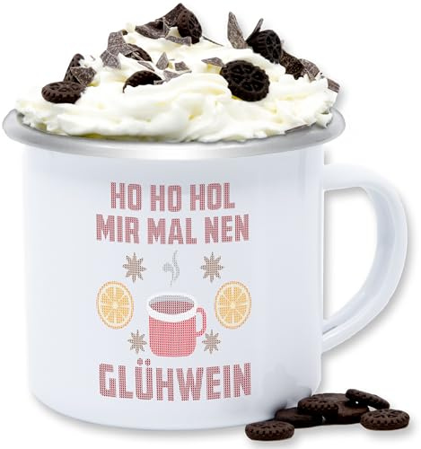 Emaille Tasse Blechtasse - Weihnachtstasse Weihnachten - Ho Ho Hol mir mal nen Glühwein - 300 ml - Weiß Silber - weihnachtstassen christmas mug weihnachtsmotiv hoho tassen den weihnachtsbecher
