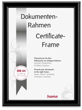 Hama Bilderrahmen Swing, 21x29,7cm (ideal für Urkunden und Dokumente in DIN A4, moderner Kunststoffrahmen, für Hochformat, für Querformat, zum Hängen/Hinstellen, Reflex Glas, Dokumentenrahmen) schwarz