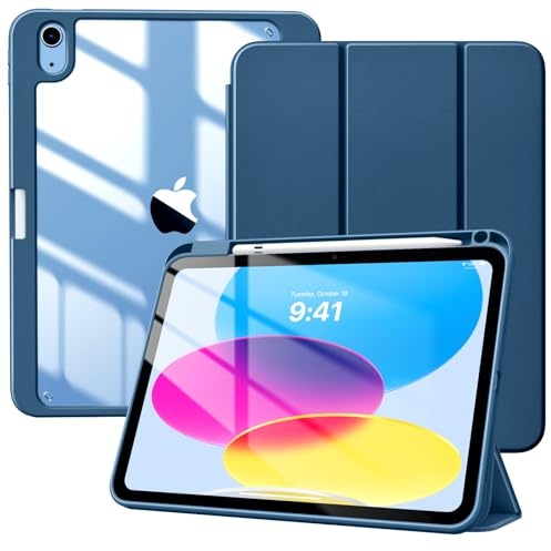 TiMOVO Hülle für iPad A16 11. Generation 11 Zoll 2025, iPad 10. Generation 2022 10,9 Zoll mit Stifthalter, Schutzhülle mit Klare Transparenter Rückseite, Auto Schlaf/Aufwach, Dunkles Meerblau