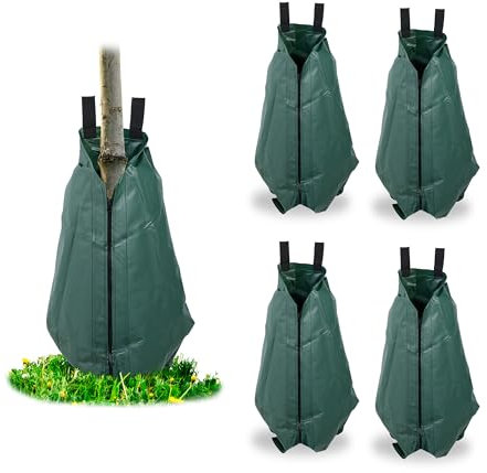 Relaxdays Baumbewässerungssack, 5er Set, je 75 l, Tröpfchenbewässerung bis 8 Stunden, Gießhilfe, Baum-Wassersack, grün