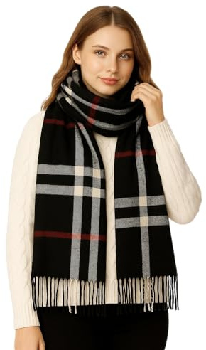 KARMA.DIEM Premium Schal – Cashmere Merino Touch – Luxuriös Weich & Warm – Braun Kariert – 180x65 cm Unisex Pashmina Stola für Damen & Herren
