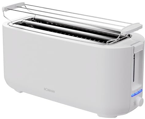 Bomann, Kompakter Toaster mit 2 Scheiben, mit Auftau-, Aufwärm- und Schnellstoppfunktion, mit Brötchenaufsatz, 1400W, TA6070CB, Weiss