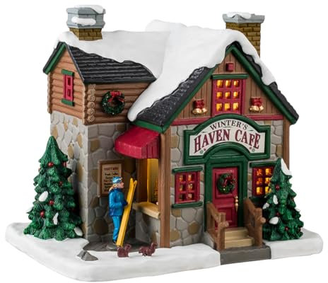 LEMAX Edificio illuminato led Winter's Haven Café in porcellana H15 x 17,1 x 13,6 cm