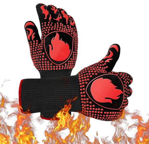MAGIC SELECT Guantes Barbacoa, Manoplas para Horno Resistentes al Calor 800℃ / 1472℉. Guantes BBQ de Silicona para Altas Temperaturas y Antideslizantes, para Horno, Cocina, Parrilla.