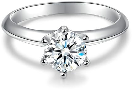 AMDXD Weißgold 585 Diamantring Echt Gold Schmuck, Klassiker Hochzeitsring mit Labor Erstellt Diamant 1ct (Rundschliff, VVS1), 14K Verlobungsring Damen, Gr.58 (18.5)