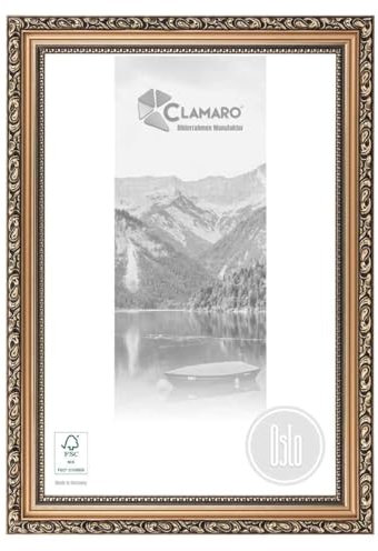 CLAMARO 'OSLO' Bilderrahmen Antik 60x80 Massivholz | Bronze | 49 mm breite Shabby Chic Vintage Barock Leiste | Holzrahmen inkl. Acrylglas, Rückwand, Metall Aufhänger