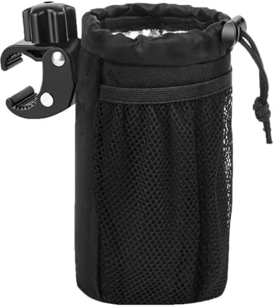 ZONADAH Motorcycle Cup Holder with Clamp Bicycle Handle Cup Holder Bike Water Bottle Holder Mesh Bag Bicycle Accessories for ATV Scooter Wheelchair Camper Black 9.9x9.9x17.5cm