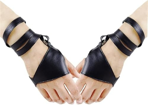 Chyuxinda Punk Handschuhe PU Leder Fingerlose Gotik Halbe Palme Handschuhe für Erwachsene Hip Hop Halloween Cosplay Karneval Kostüm