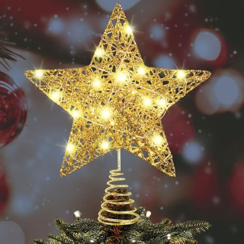 Estrella con Luz LED para Árbol de Navidad - Decoración Navideña con Purpurina