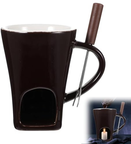 Schokofondue Tasse, Keramike Schokofondue Tasse mit Edelstahlgabeln, Schokoladenfondue Käsefonduetopf, Einfach mit Teelicht Erwärmen und Genießen für Süßigkeiten, Butter, Käse