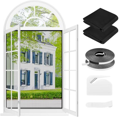 Zanzariera Finestra 2 Set - 150 x 180 CM - NERO, Non Richiede Foratura, CON Taglierina, Adesivo, Può Essere Tagliata su Misura