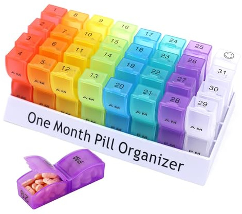 Monats-Pillenbox-Organizer – 2-mal Täglich Morgens Und Abends, Pillenspender, Tablettenbox-Organizer Mit 32 Fächern, 31-Tage-Pillenbox Für Vitamine, Nahrungsergänzungsmittel, Medikamente