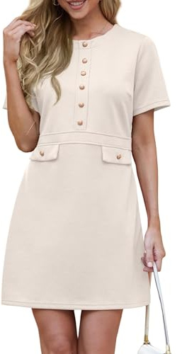GRECERELLE Robe femme élégante robe fourreau business robe manches courtes col rond bodycon rétro robe crayon robe de cocktail, XL