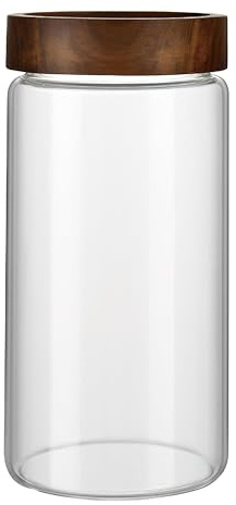 Tarro de vidrio de 1200 ml con tapa de rosca de madera hermética, recipiente de almacenamiento transparente, soporte decorativo grande para café, harina, condimentos, azúcar, avena nocturna, galletas,