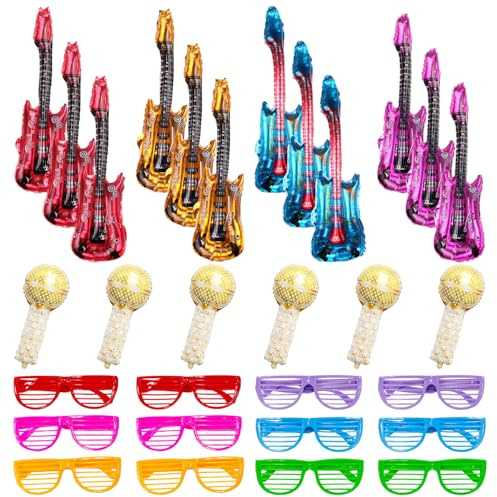 CHROMACRAFT 12 Ballons De Guitare, 12 Ballons De Microphone Et 12 Lunettes Amusantes, Ballons Créatifs, Décorations De Fête, Accessoires Photo De Fête