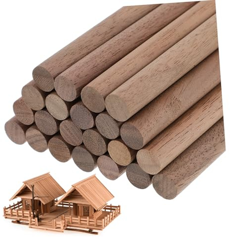 DIYEAH 24 Pcs Black Walnut Wooden Dowels 10mm Diameter 30cm Length Unfinished Wood Craft Sticks for DIY Projects and Woodcrafts, Natural Wood Strips Suitable for Hobbyists and Model Makers