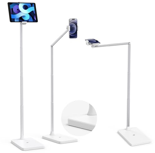CAMOLO Tablet-Bodenständer mit doppelter Gewichtsbasis,Telefonhalterung über dem Bett, höhenverstellbarer Arm, dehnbarer Ständerhalter,kompatibel mit iPad mini Air Pro,Kindle, Switch, Mobiltelefonen