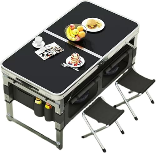 YYingYYue Campingtisch Mit 2 Stühlen Klappbar Set Aluminium Klapptisch, Multifunktionaler Camping Klapptisch Mit Ablagefläche, Für Outdoor, Picknick
