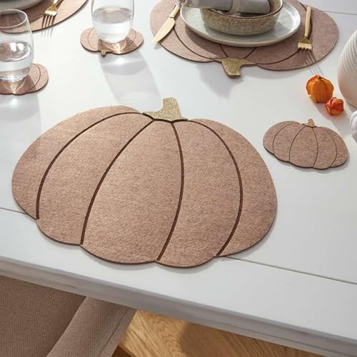 FRANK FLECHTWAREN Tischset Kürbis, 8tlg., Filz, 100% Polyester Maße: Ø 12 cm, 36 cm