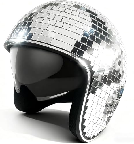 ZeiLaBang Kakadi Discokugel Hüte,Diskokugel Helm,Disco Glitter Ball Helme,Disco Kugel Helm mit Einziehbarem Visier,Glitzer Spiegel Glas Kugel-Hut Für DJ-Club, Bühne, Party, Hochzeit, Urlaub