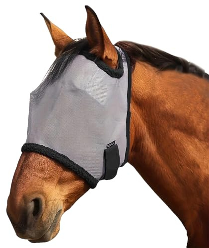 XFSRG Masque Anti Mouche Cheval Anti UV Protéger Les Yeux et Oreilles Moustiques Emouchine pour Chevaux Extérieur(Gris)
