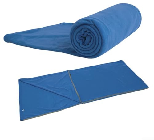 Tragbarer Schlafsack mit Reißverschluss aus weichem Mikrofaser-Fleece, geeignet für Outdoor-Camping, Reisen, Zeltbett und einfache Maschinenwäsche, Blau