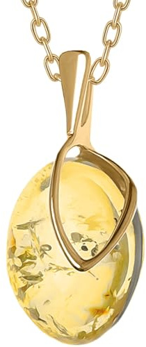 miyou - Vergoldete Bernstein Kette Anhänger Damen Halskette (14 Karat) aus 925er Sterling Silber mit Natur Bernstein – Elegantes Schmuckstück für Frauen