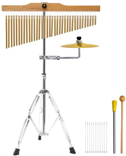 SOCROTO 36-Bar Chimes Percussion, Musical Chimes Instrument Single-Row Wind Chimes with Cymbals 2.5-4FT Height Adjustable Musical Percussion for Orchestras Yoga Choirs Class Church