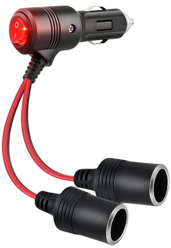 1 bis 2 KFZ Auto Zigarettenanzünder Verteiler mit LED Schalter | 18AWG Adapter Zigarettenanzünder Steckdose Buchse 12V/24V Stecker für Auto Motorrad LKW Lieferwagen Wohnmobil,15cm