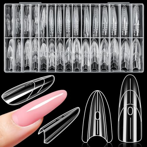 Kiiwah 240 Stycken Nagelformar Sandwich, 15 Storlekar Återanvändbara Dual Nagelform för Snabba Polygelförlängningar för DIY-Salon (Mandel)