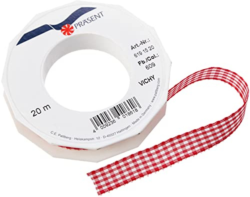 Präsent Vichy - Nastro a Quadretti, 15 mm, 20 m, Colore: Rosso