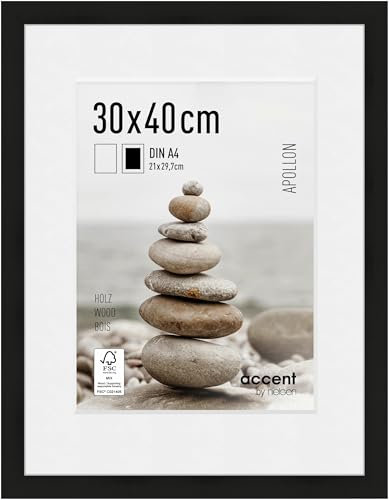accent by nielsen cadre photoavec passe-partout, 30 x 40 cm, bois, Noir, cadre photopour accrocherau format paysage et portrait, verre véritable, Apollon