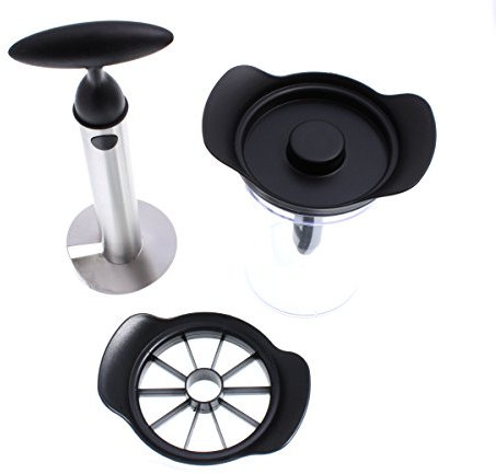 TAMLED Ananasschneider + Ananasteiler mit Servierbehälter + Gummihandschuhe