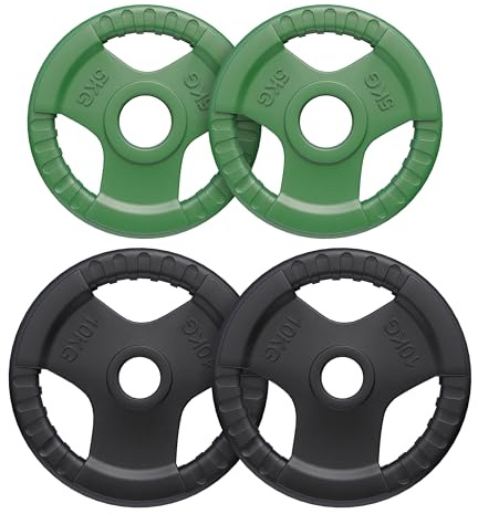 GORILLA SPORTS® Olympic viktskivor - 1,25 kg, 2,5 kg, 5 kg, 10 kg, 15 kg, 20 kg, 25 kg, 30 kg vikter, singel/set, 50 mm, gjorda av gjutjärn med gummigripare, val av färger - viktskivor