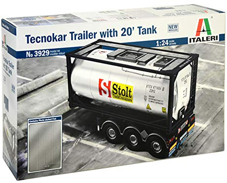 ITALERI 3929S – 1:24 Tecnokar släpvagn w/20ft tank, modellbygge, byggsats, modelltillverkning, hantverk, hobby, lim, plastbyggsats, detaljerad