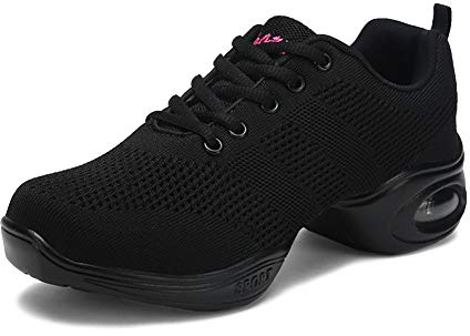 YFCH Femme Sneaker de Danse Hip Hop Sport Basket de Danse Walking Fitness Chaussure de Sport Semelle Souple, Noir, 36 EU