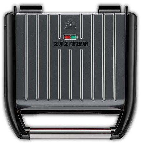 George Foreman Medium Electric Steel Grill [Non stick, Healthy, Griddle, Toastie, Hot plate, Panini, BBQ, Energy saving, Vertical storage, Easy clean, Drip tray, Ready to cook light] Grey, 1650W 25041