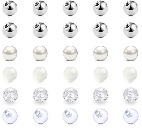 vcmart Piercing Kugeln Set 1,2mm Gewinde Edelstahl 3mm Ersatzkugel Schraubkugeln Plastik Glitzer Lippenpiercing Kugeln