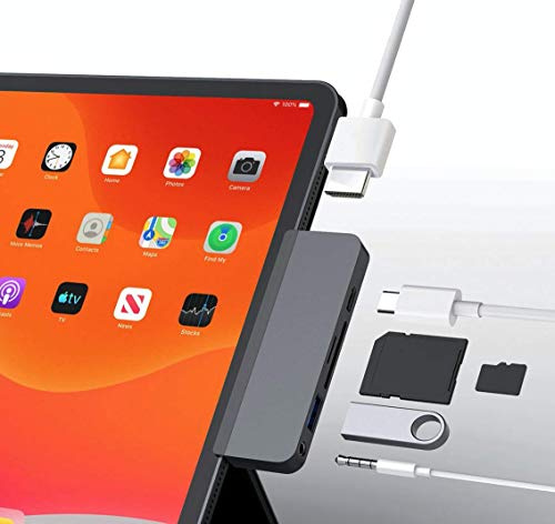 Hyper - Hub USB-C 6 en 1 HyperDrive para iPad Pro/Air - Conector de Audio de 3,5 mm, USB-A, SD, Micro SD, USB-C, HDMI - Gris Espacial