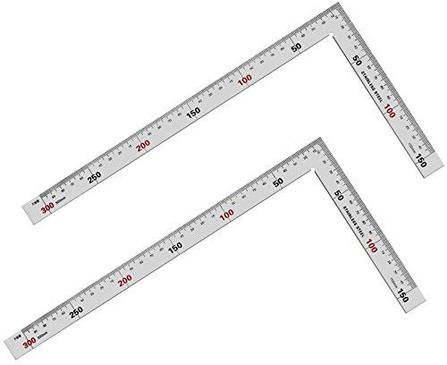 Righello quadrato a forma di L, 2 x Squadra da falegname, 150 x 300 mm, Squadra da falegname, in acciaio inossidabile, righello quadrato ad angolo retto di 90 gradi per ingegnere, falegname e