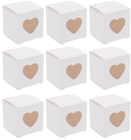 50STK Cupcake Box Kraftpapier Geschenkboxen Karton Mit Sichtfenster Herzförmige Cupcake Boxen Mit Aufkleber und Seil für Keksschachtel Mehlspeisenkarton Dessert Cupcakes Kraftpapier Box (Weiß)