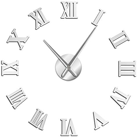 VCS moderno fai da te grande orologio da parete 3D superficie a specchio adesivo home decor art orologio da parete gigante orologio con numeri romani orologio(argento,120CM)