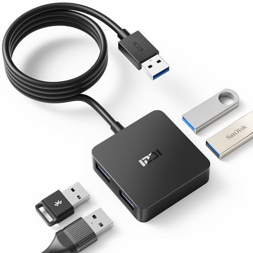 ICZI USB Hub 3.0, 4 Ports USB Verteiler Splitter 120cm Langes Kabel für MacBook Pro/Air, Surface Pro, Desktop, Laptop, USB Flash Drives, und Mehr (Schwarz)