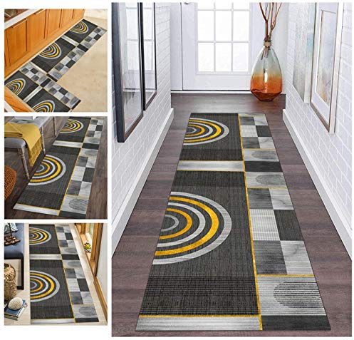ZDYHMrj Corredor de Alfombra para Pasillos Abstracto Antideslizante, Alfombra Geometría Larga Lavable de poliéster Adecuada para Pasillo, Cocina, Sala de Estar, Ancho 60cm/ 70cm/ 80cm/ 90cm/ 100cm