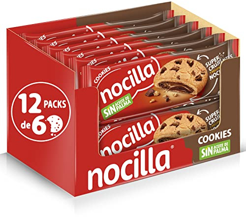 Nocilla, Cookies, Original, Galletas con gota de chocolate rellenas con crema de cacao con avellanas - 12 Packs de 6 Unidades - 1440g, Packaging may vary