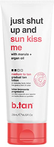 b.tan Lozione Autoabbronzante Idratante Giornaliera Ultra Idratante | Just Shut Up and Sunkiss Me Everyday Glow Lotion - infuso con olio di Marula + Argan, 8 Fl Oz